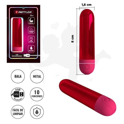 Pequeña bala Metálico con 10 Potentes Modos de Vibración